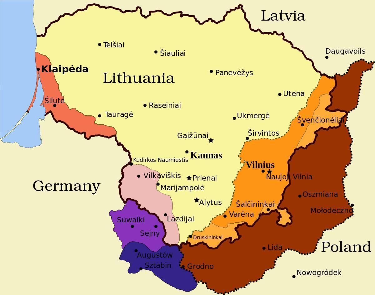 地図のカウナスリトアニア