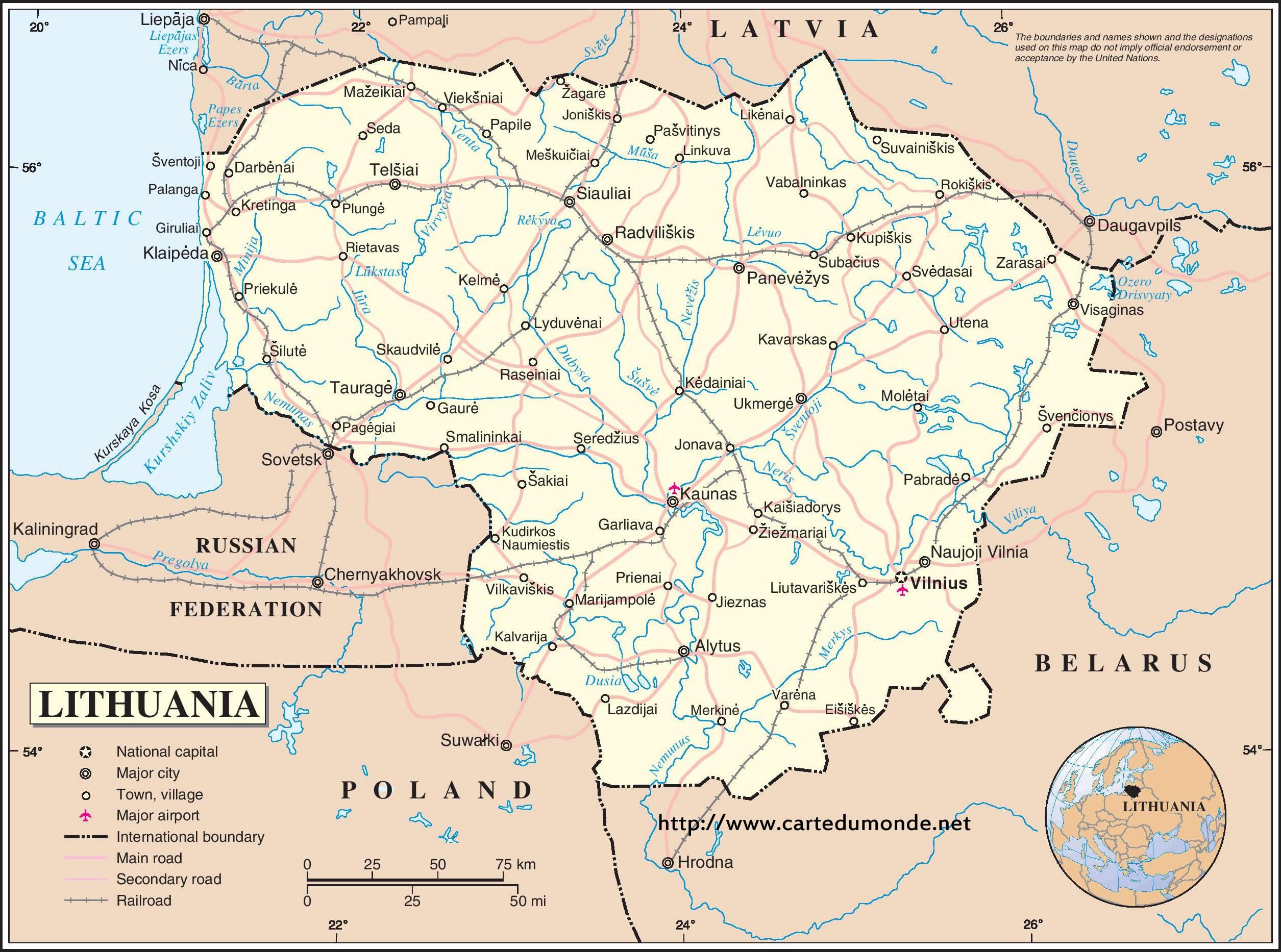 リトアニア国の地図 地図のリトアニア国 北欧のヨーロッパ