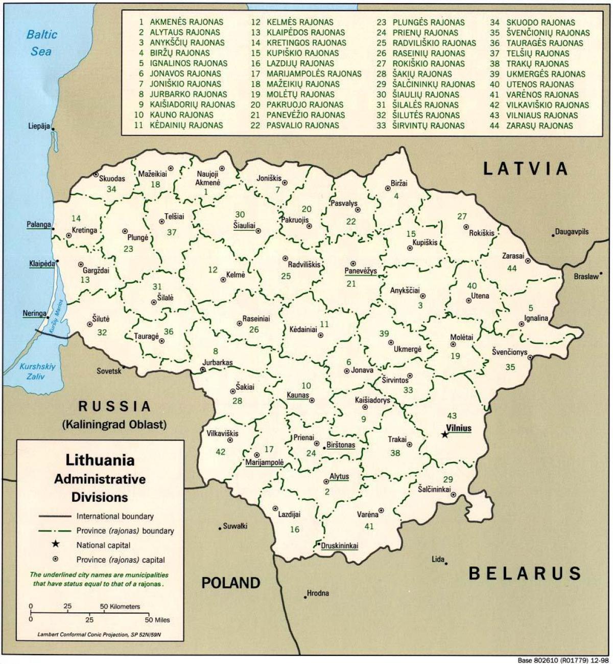 地図の地図リトアニアの主要都市